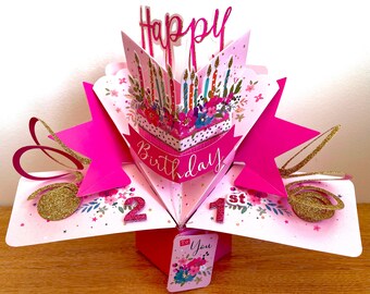 Happy 21st Birthday 21 Today Pop-Up 3D Greetings Card ideal for her, Friend Daughter Granddaughter Sister Niece Cousin