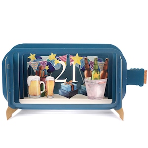 Message dans une bouteille de champagne 21e carte d'anniversaire pop-up 3D – Carte d'anniversaire 21e bière pour femme, homme, ami, papa, frère, fils, oncle
