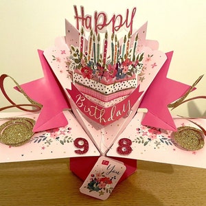 Happy 98th Birthday 98 Today Pop-Up 3D Grußkarte für Ihre Mutter Oma Freundin Tante