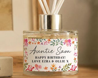 Personalised Auntie Bright Floral Reed Diffuser - Gift for birthday, Christmas, Mother's Day - Aunt, Aunty
