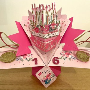 Gâteau d'anniversaire souvenir carte 3D 16e anniversaire - réalisé sur commande - idéal pour une amie fille fille petite-fille