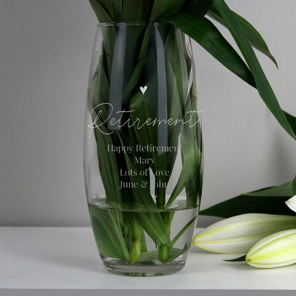 Personalised Happy Retirement Bullet Glass Decorative Vase - Retirement Gift for Him or Her