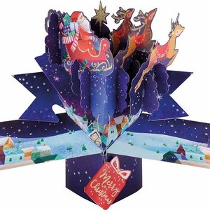 Carte pop-up de Noël 3D - ciel du traîneau avec rennes du père Noël - pour fille, fils, soeur, frère, petite-fille, petit-fils, nièce, neveu