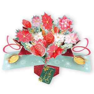 Buquê festivo de flores pop-up 3D cartão de Natal - para mãe, avó, tia, filha, neta, irmã, amiga, sobrinha