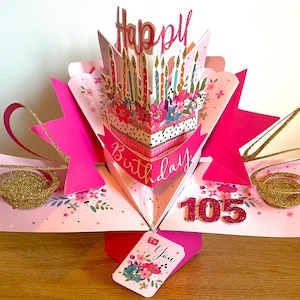105e verjaardag pop-up 3D-kaart aandenken bloemen - vrouwelijke moeder oma zus vriend
