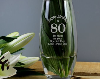 Personalised Happy 80th Birthday Bullet Glass Decorative Vase - 80th Birthday Gift for Him or Her
