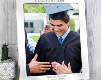 Personalised Graduation 8x10 Silver Photo Frame. Graduation photo frame gift. University College exams passed. Qualified Gift for her or him