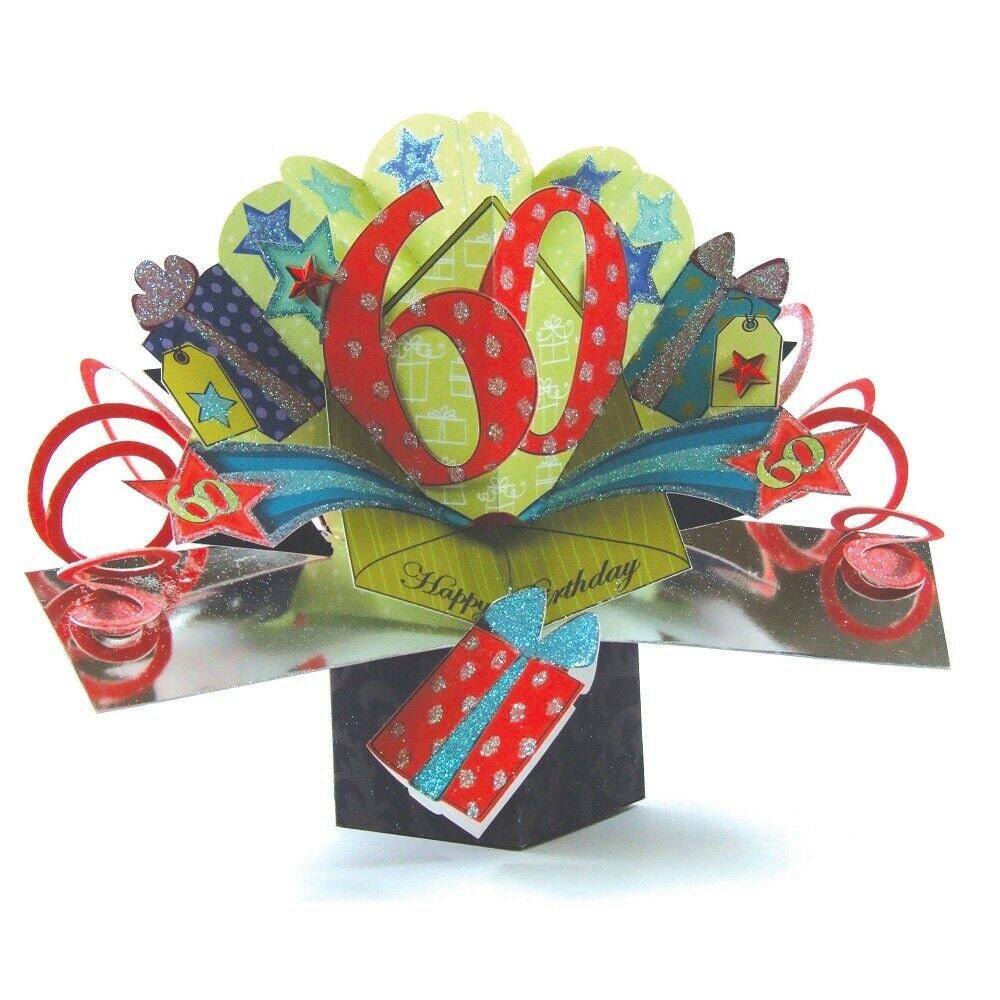 CIEHER Biglietto Pop-Up 3D Per 60° Compleanno, Auguri Con Decorazioni Oro E Nero, 17,5x16 Cm, Con Busta, Per Donne E Uomini