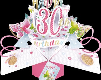Carte 30e anniversaire Carte pop-up 3D Seconde nature Femme Fille Ami Sœur Nièce Petite-fille