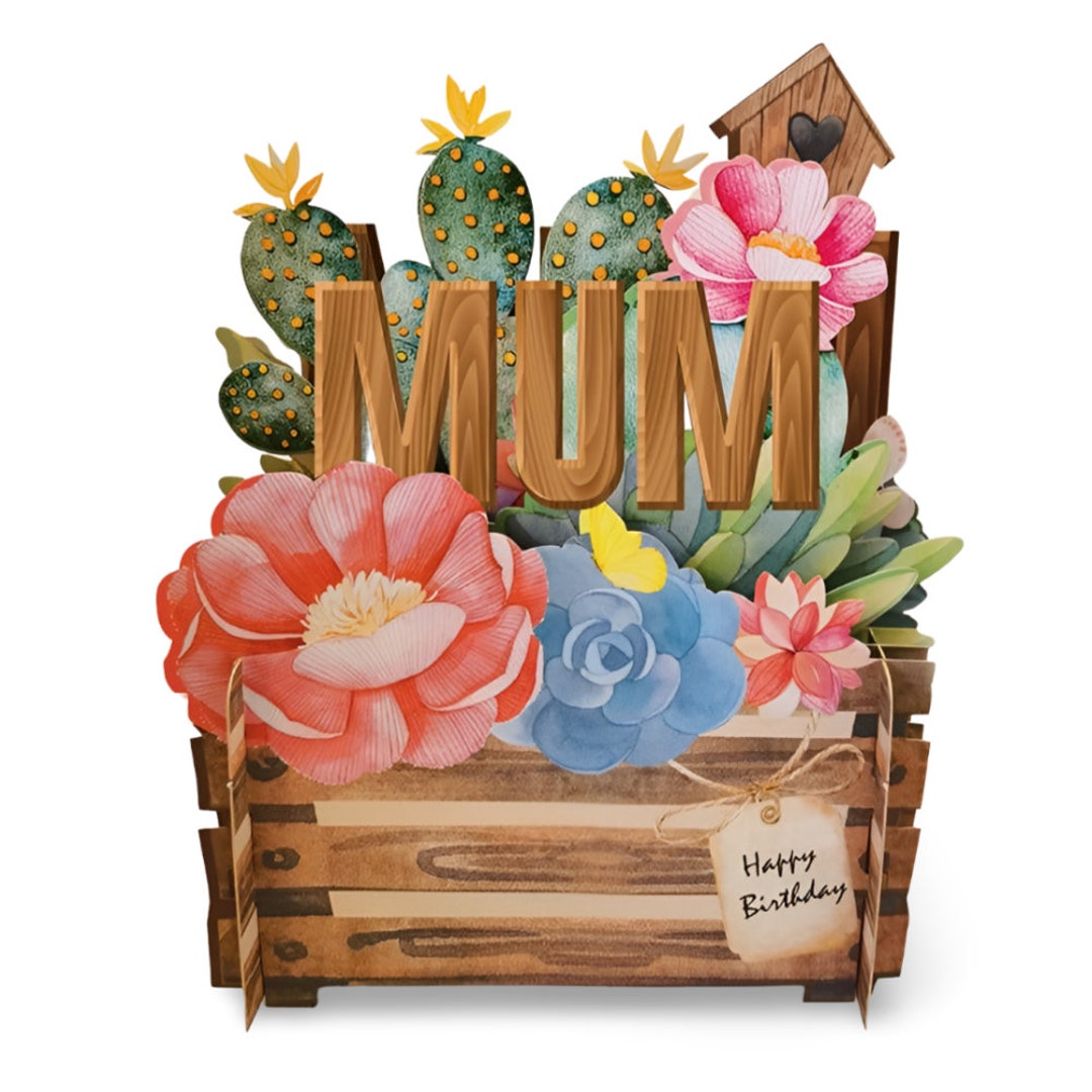 Happy Birthday Mum 3D Pop up Birthday Card Flower Basket - Ideal for a ...