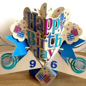 Buon 96° compleanno 3D Pop-Up 96 Oggi biglietto di auguri per lui uomo uomo papà nonno amico