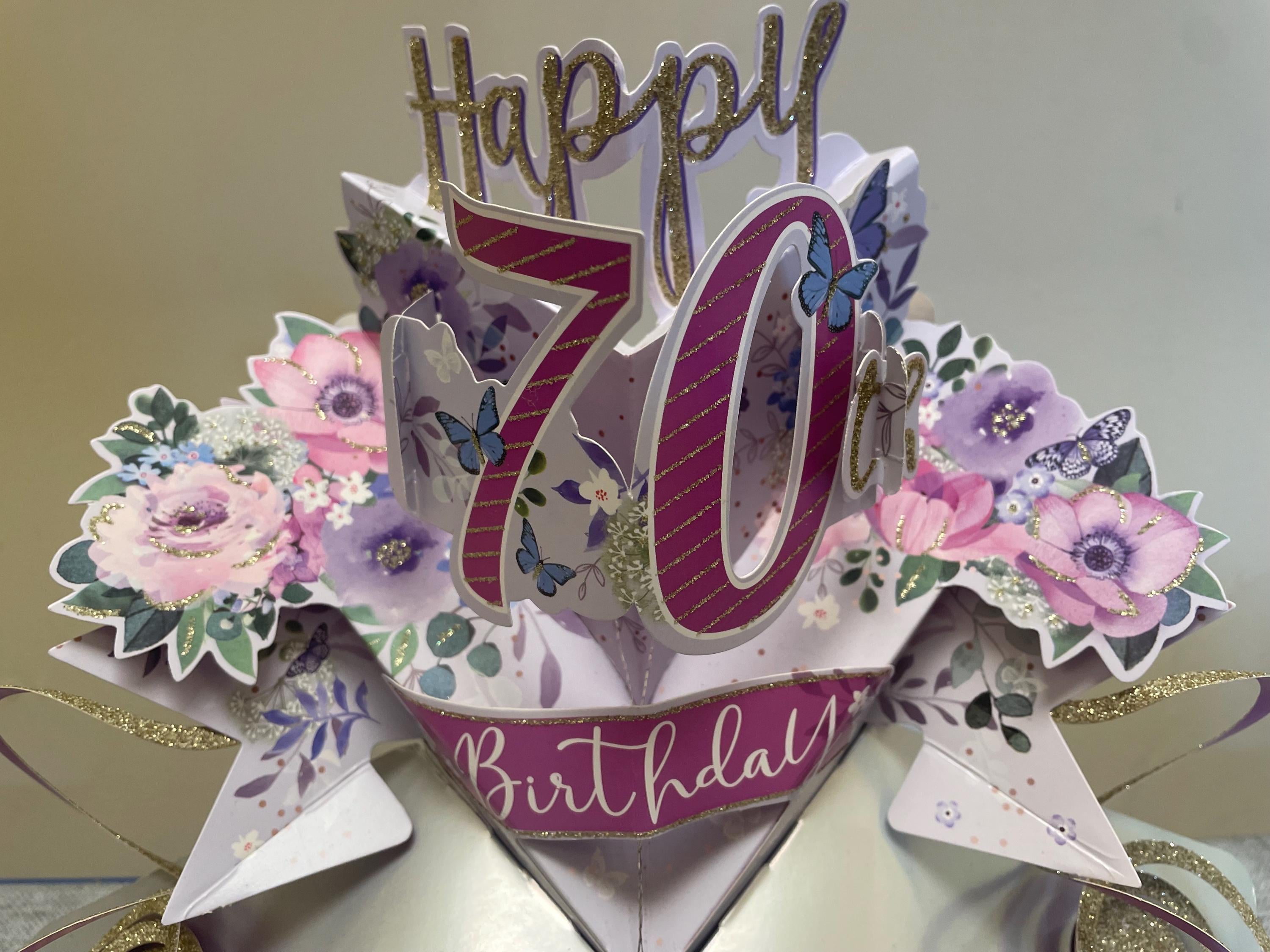 Carte Pop-up Pour 70e Anniversaire, Carte D'anniversaire Pour Elle, Cadeau Commémoratif Idéal Pour Femme, épouse, Maman, Sœur, Amie, Carte De Vœux D'anniversaire 3D Avec Note Vierge Et Enveloppe, 12,7