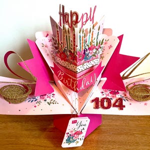 104e verjaardag pop-up 3D-kaart aandenken bloemen - vrouwelijke moeder oma zus vriend