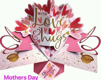 Happy Mothers Day 3D Pop Up Card - Love & Hugs Mum Card