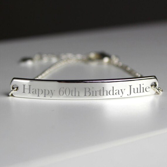 Personalised Happy 60th Birthday Bracelet Silver or Rose Gold