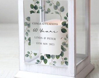 Personalised 60th Wedding Anniversary Lantern - White LED Lantern - 60 Years Diamond Wedding Couple Gift for Friend, Family, mr & Mrs