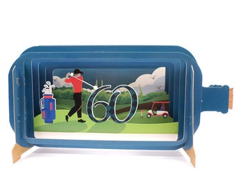 Mensaje en una botella de champán 60.o Pop Up 3D tarjeta de felicitación de cumpleaños - 60.a tarjeta de cumpleaños golf para mujer hombre amigo papá hermano hijo abuelo