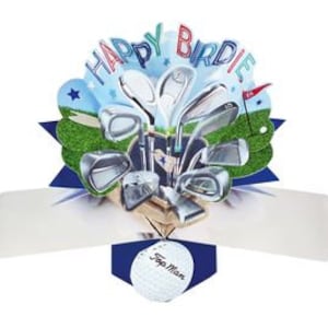 Tarjeta de cumpleaños 3D desplegable Happy Birdie Golf Second Nature Papá Hermano Hijo Sobrino