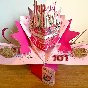 101st Pop Up 3D Geburtstagskarte Andenken Blumen - Weiblich Mama Oma Oma Schwester Freund
