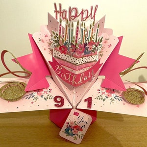 Buon 91° compleanno 91 Oggi Pop-Up 3D biglietto di auguri per la sua mamma nonna amica zia