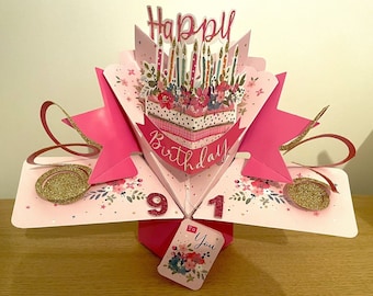 Happy 91st Birthday 91 Today Pop-Up 3D Greetings Card for Her Mum Gran Friend Aunt