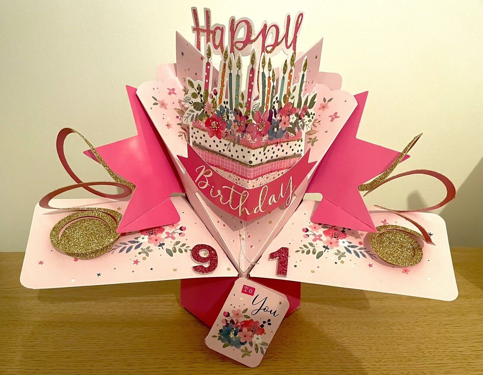 Happy 91st Birthday 91 Today Pop-up 3D Greetings Card for Her Mum