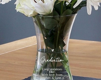 Personalised Happy Graduation Glass Decorative Vase - Graduation or Congratulations Gift for Him or Her