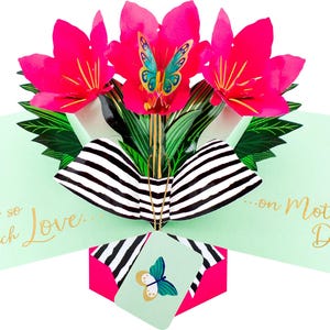 Carte pop-up 3D Joyeuse fête des mères - Carte de maman rose Fleurs et papillons