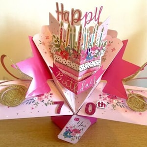 Biglietto di auguri pop-up 3D per il 70° compleanno, fiori - Mamma, nonna, sorella, amica