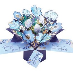 Carte de condoléances Pop Up 3D - Je pense à vous pour la perte de votre bien-aimé - Carte de fleurs florales bleues