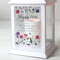 Personalised 70th Birthday Lantern - Wild Flowers White LED Lantern - Female Mum Gran Grandma Sister Friend