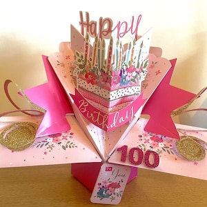 100. Geburtstag Pop Up 3D Karte Andenken Blumen - Weiblich Mutter Gran Oma Schwester Freund