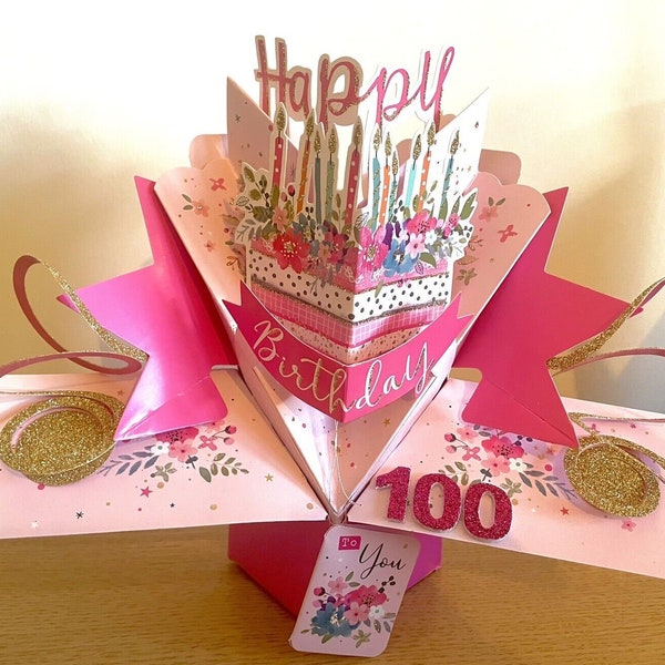 100th Birthday Pop Up 3D Card Keepsake Flowers - Female Mum Gran Grandma Sister Friend