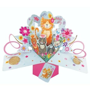 Carte pop-up 3D Happy Birthday Cats, deuxième nature, chat, maman, soeur, fille, nièce