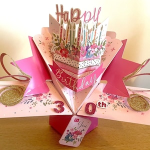 Tarjeta emergente de cumpleaños número 30 Tarjeta emergente 3D de Second Nature con flores: mamá, tía, hija, hermana, amiga, nieta, sobrina