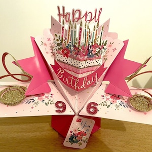 Joyeux 96e anniversaire, 96 aujourd'hui, carte de voeux pop-up 3D pour sa mère, grand-amie, tante
