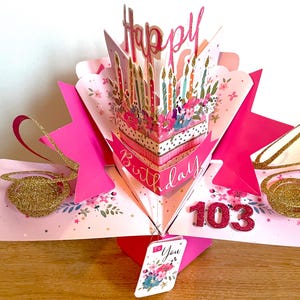 Cartão pop-up 3D de aniversário de 103 anos, lembrança de flores - Mulher, mãe, avó, avó, irmã, amiga
