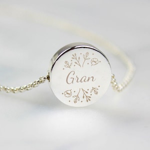 Personalised Gran Silver Necklace - Wild Flowers design - gift for Birthday, Mother&#39;s Day, Christmas Gran, Granny, Grandma, Nan, Nana, Nanny