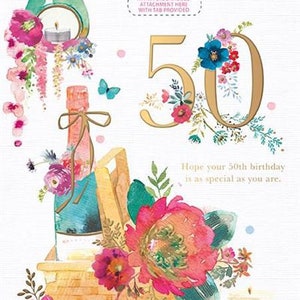 50. Geburtstag personalisierte Karte - weiblich für Tochter, Schwiegertochter, Frau, Freund, Schwester, Mutter