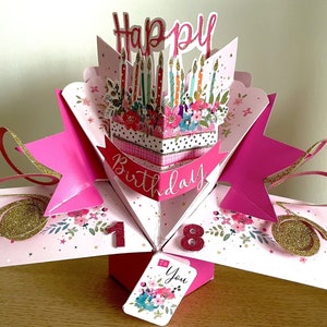 Carte de voeux pop-up 3D Happy 18th Birthday 18 Today, idéale pour une amie, une petite-fille, une soeur ou une nièce