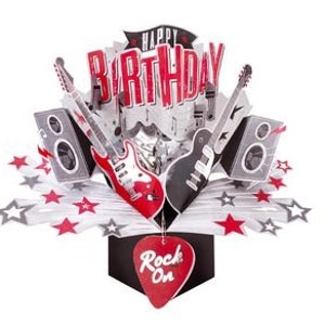 Tarjeta de cumpleaños Tarjeta 3D emergente Guitarras Música Rock