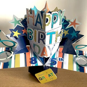 ESCOLHA QUALQUER IDADE Cartão de aniversário pop-up 3D Bolo de aniversário de lembrança para ele Homem Pai Irmão Filho Avô Tio Amigo Sobrinho Primo