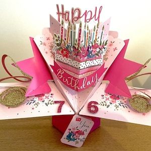 Feliz 76º aniversário 76 hoje cartão de felicitações pop-up 3D para sua mãe, avó, amiga, tia