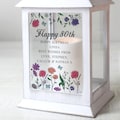 Personalised 80th Birthday Lantern - Wild Flowers White LED Lantern - Female Mum Gran Grandma Sister Friend
