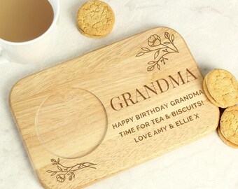 Personalisiertes Oma-Holz-Tee- & Keksbrett - Servierbrett - Geburtstag, Weihnachtsgeschenk für Oma, Oma, Nan, Nana, Kindermädchen, Nonna