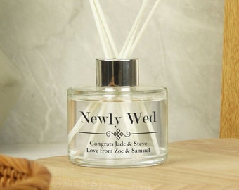 Personalised Happy Wedding Day Reed Diffuser - Elegant Diamond design gift for him or her, female, woman, wedding