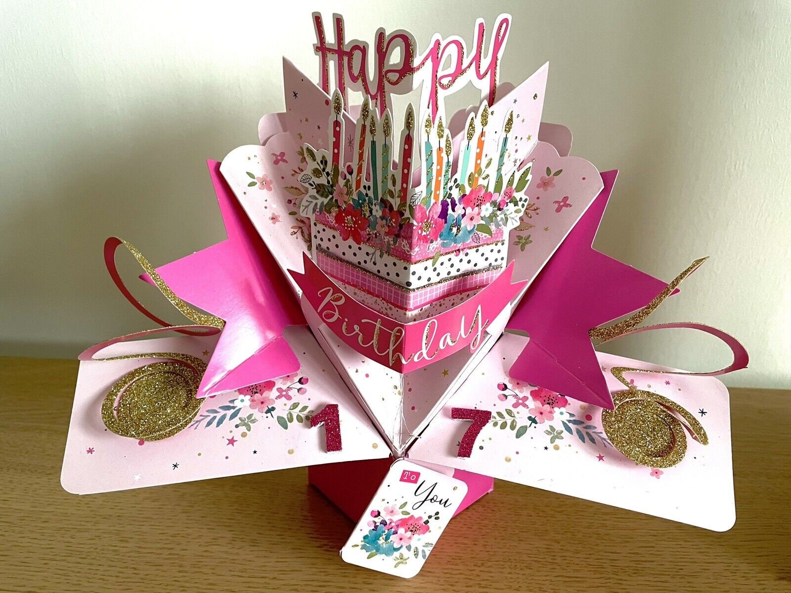 Happy 17th Birthday 17° Compleanno Pop Up Biglietto per Bambina 17° Compleanno Idea Regalo di Compleanno per Figlia Nipote, Divertente 17° Compleanno 3D Biglietto di auguri per lei