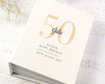 Álbum de fotos personalizado para aniversário de 50 anos, 15 x 10 cm - Álbum de aniversário de 50 anos com capas protetoras