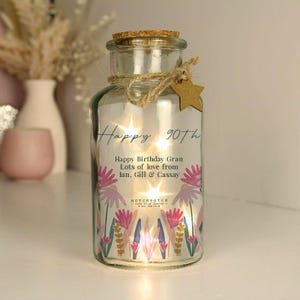 Pot floral LED personnalisé pour le 90e anniversaire - 90e cadeau pour elle, femme, maman, grand-mère, grand-mère, amie, soeur, grand-mère, nounou