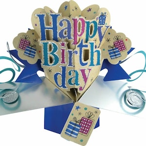 Happy Birthday Blau Pop Up 3D Karte Mann Junge Papa Bruder Sohn Enkel Onkel Mann Freund Neffe